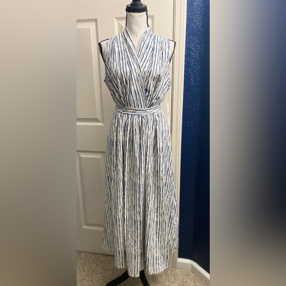 Calvin Klein Blue and White Striped Midi Dress